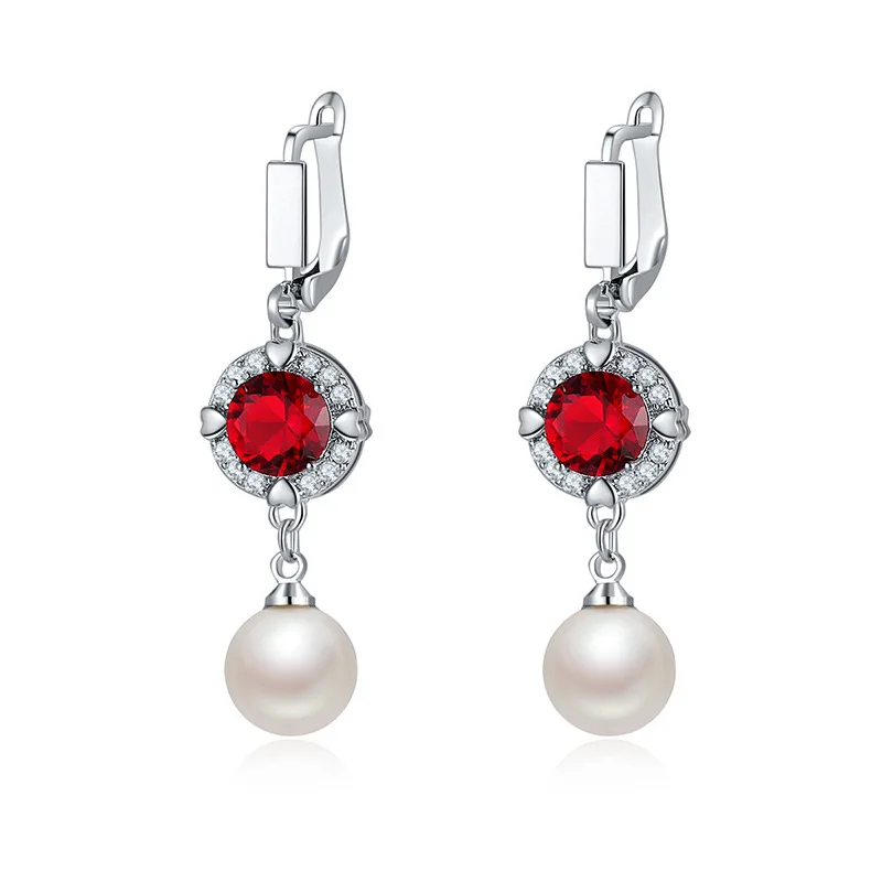 Женские сережки подвески с жемчугом круглые геометрической формы серебряным