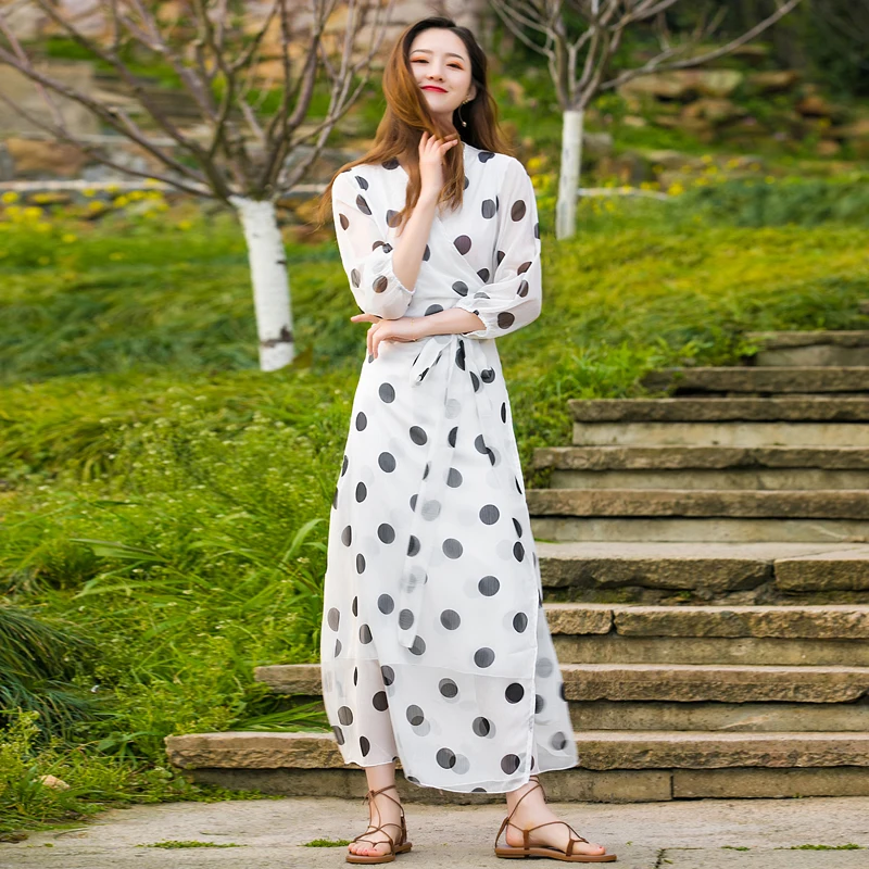 Новинка 2020 летняя накидка в горошек женская пляжная одежда белая туника платье