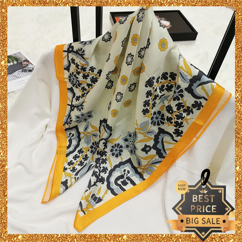 

2020 New Print Women Scarf 70cm Square Turban Twill Silk Ladies Kerchief Luxury Autumn Hijab Fashion Shawls and Wraps Headband