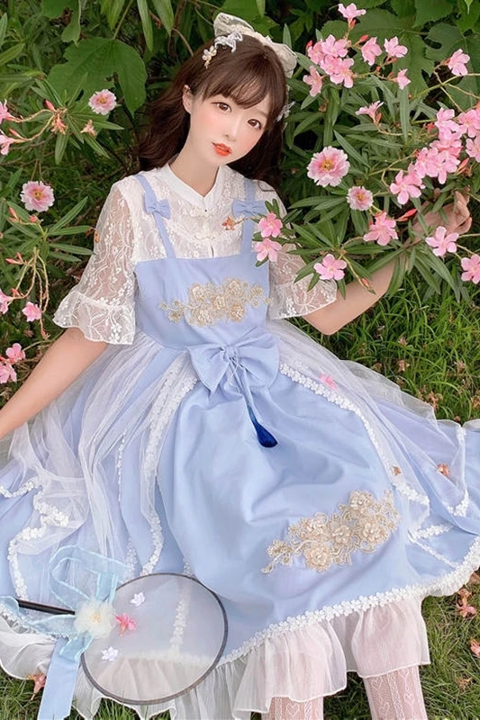 

Origional Lolita Chinese-Style Light Lolita Improved Han Element Lace Fake Two-Piece Full Body Dress Fairy Summer lolita dress