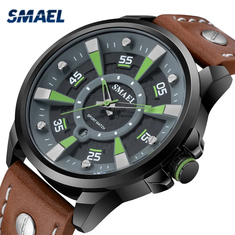 

SMAEL Men's Watches Sports Watch Man Leather Quartz Wristwatch Life Waterproof Clock Man Watch Gifts for Men Clock Montre Homme
