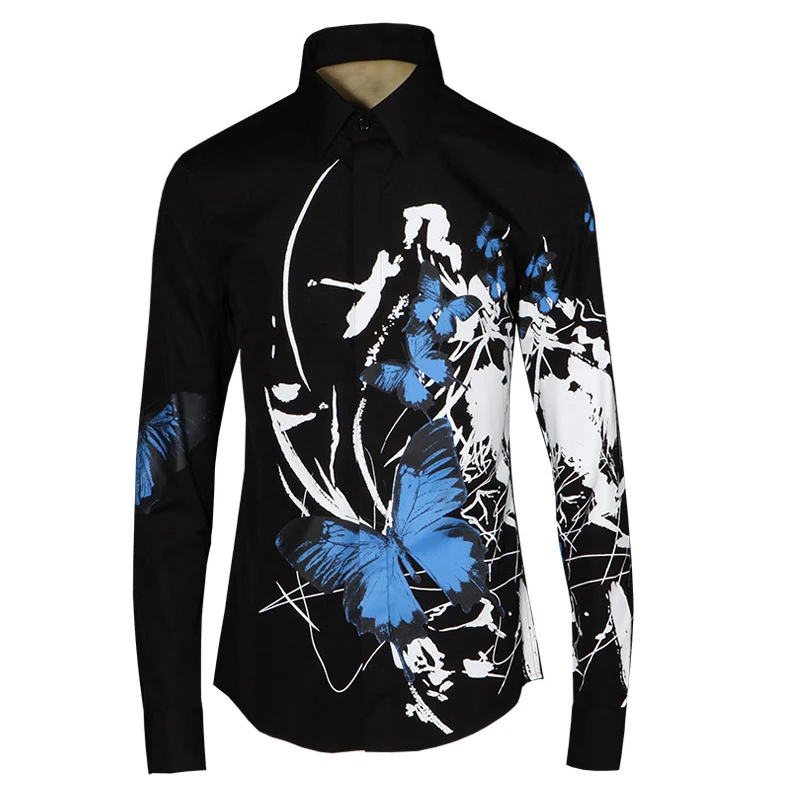 

Minglu протектор Мужская рубашка люксовый уникальный черного цвета с принтом в виде бабочки дизайн мужские рубашки для мальчиков модные повсе...