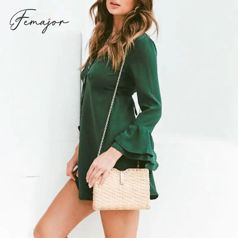 Femajor 2019 осеннее платье Для женщин модные красные короткие вечерние платья