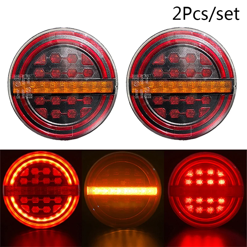 

2Pcs 5.3" Amber Round LED Trailer Light With Brake Light/ DRL/ Flow Amber
