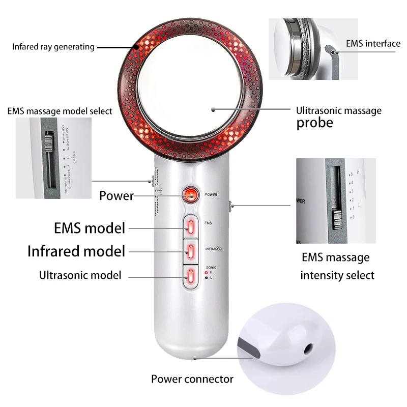 

Ultrasonic Cavitation Face Lifting Beauty Machine EMS Infrared Ultrasound Body Slimming Massager Fat Burner Anti Wrinkle Device