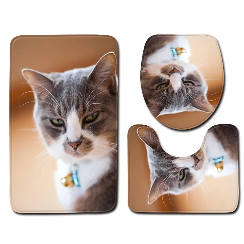 

Cute Animal Pattern Mat Bathroom Mat Toilet Three-Piece Set Foam Durable Cover Shower Carpets Bathroom Mat Set