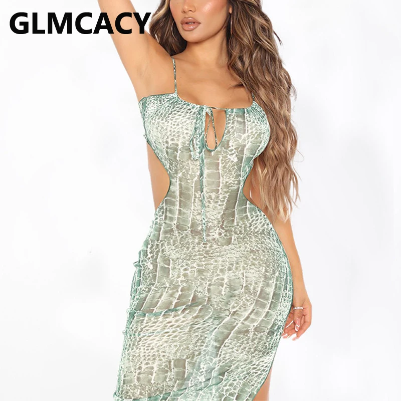 

Spaghetti Strap Summer Mesh Slit Party Dress