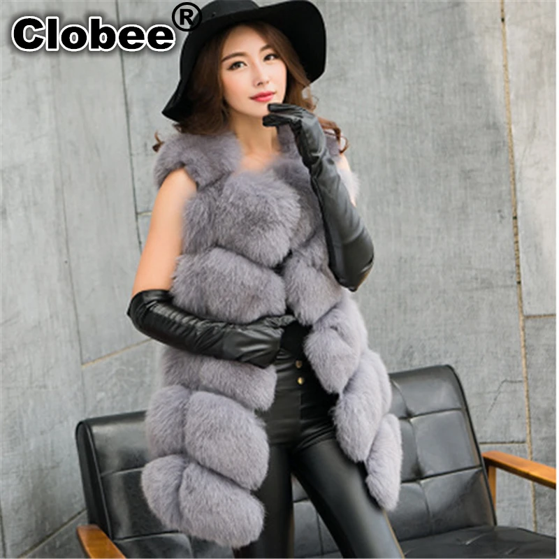 2020 зима 6XL женский меховой жилет белый розовый искусственный Лисий мех женские