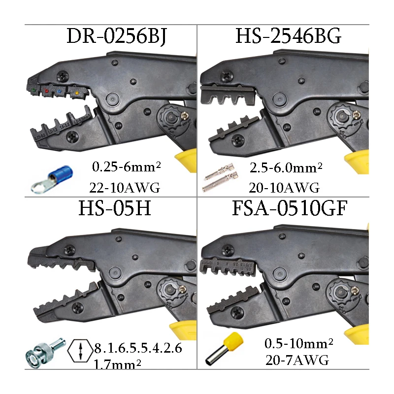 

Crimping pliers HS-03BC 8 jaw for plug /tube/insulation/no insulation/crimping cap/coaxial cable terminals kit 230mm clamp tools