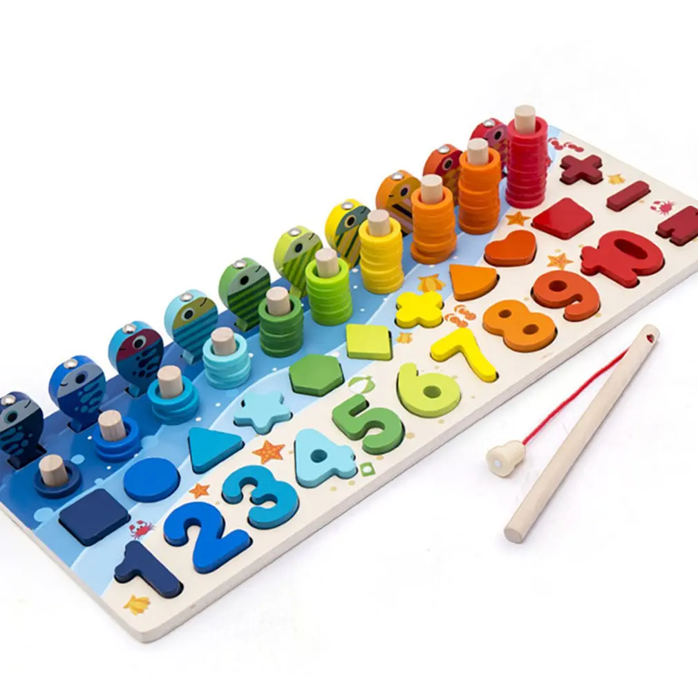 

Montessori Educational Wooden Toys Children Busy Board Math Fishing Children's Wooden Preschool Montessori Toy Counting Geometry
