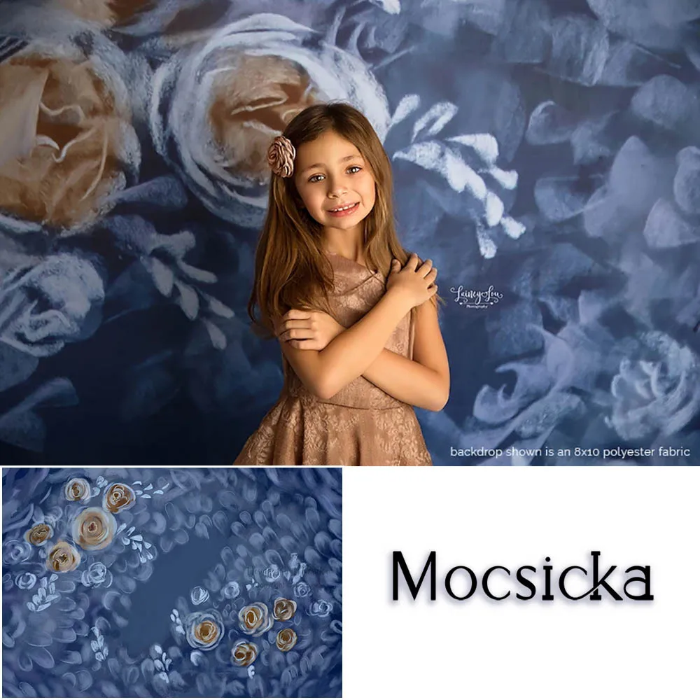 

Mocsicka Hand Painted Flower Blue Photocall Background Photo Studio Retro Floral Newborn Baby Kids Birthday Photography Backdrop