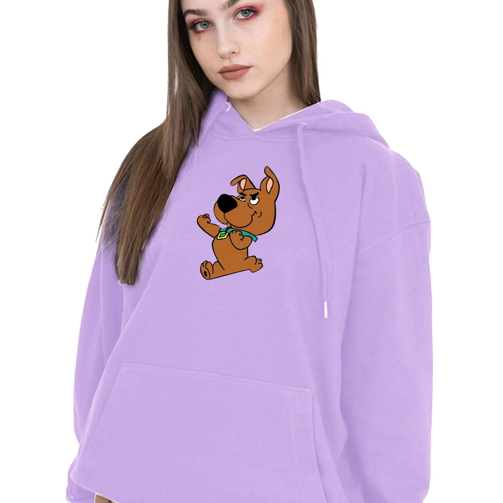 2021 New Harajuku Women's Brown Boxing Puppy Cute Pattern Blouses Fashion Round Neck Long-sleeved Hooded Свитер с капюшоном