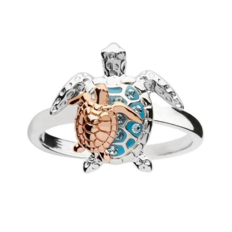 

New classic popular fashion cute beach blue turtle animal ring women's mother's day anniversary special gift wholesale
