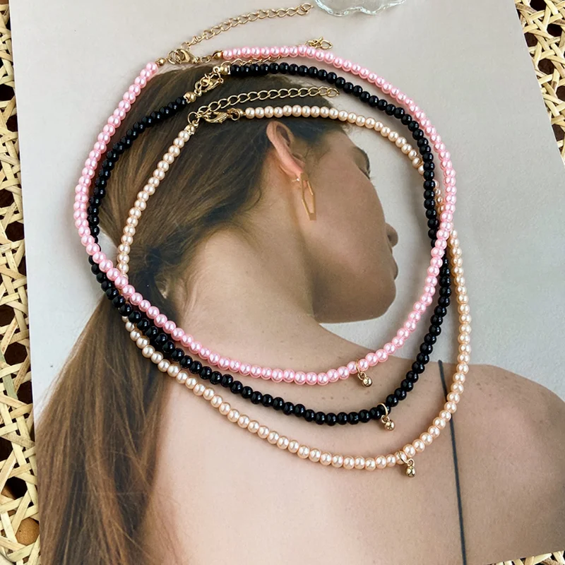 

Fashione Waterdrop Pendant Necklace Pearl Chocker Rice Bead Necklaces for Women Girl Jewelry Set