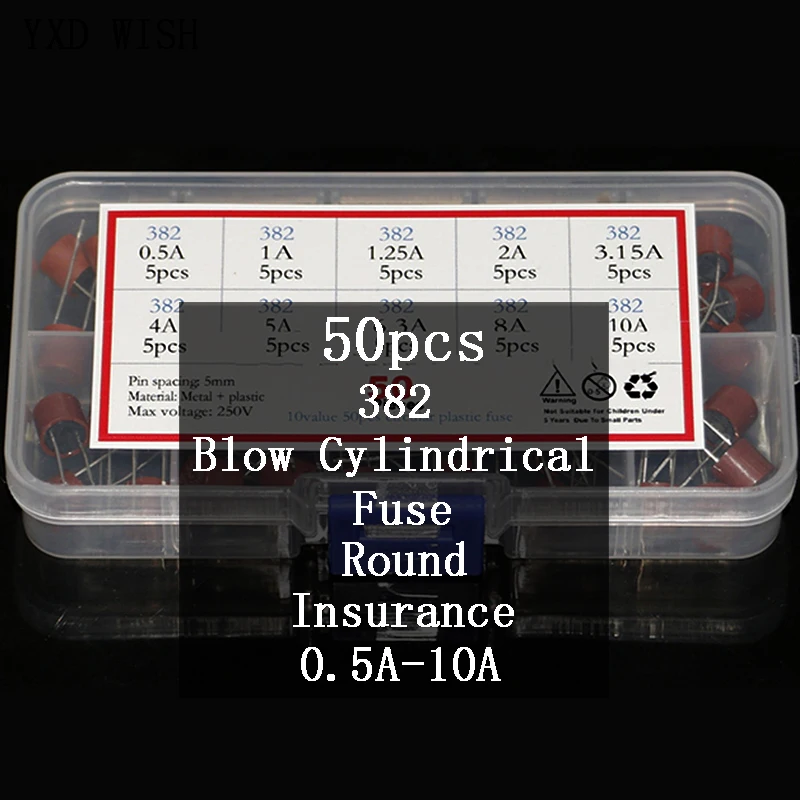 

Набор круглых предохранителей 382, 50 шт., предохранители 382 А, 1 А, а, 2 А, а, а, 4 а, 5 А, а, 8 А, 10 А, предохранитель для ЖК-телевизора, панель питания, у...