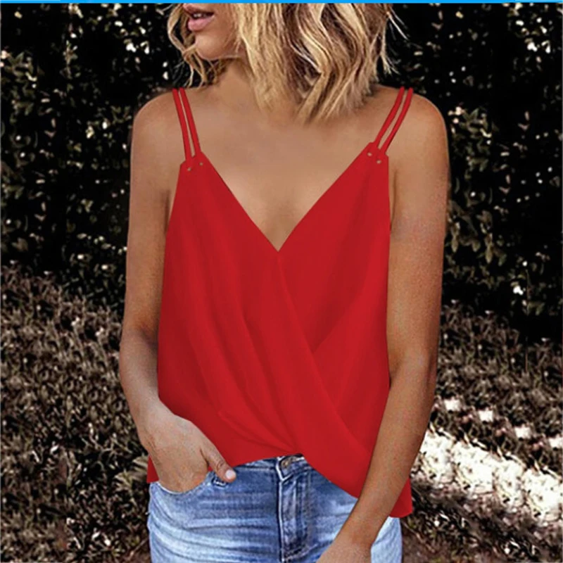 

2021 Women Summer Sling Chiffon Shirt Loose Sexy Deep V-neck Pure Color Upper Elegant Ladies Clothes Night Party Clothes White