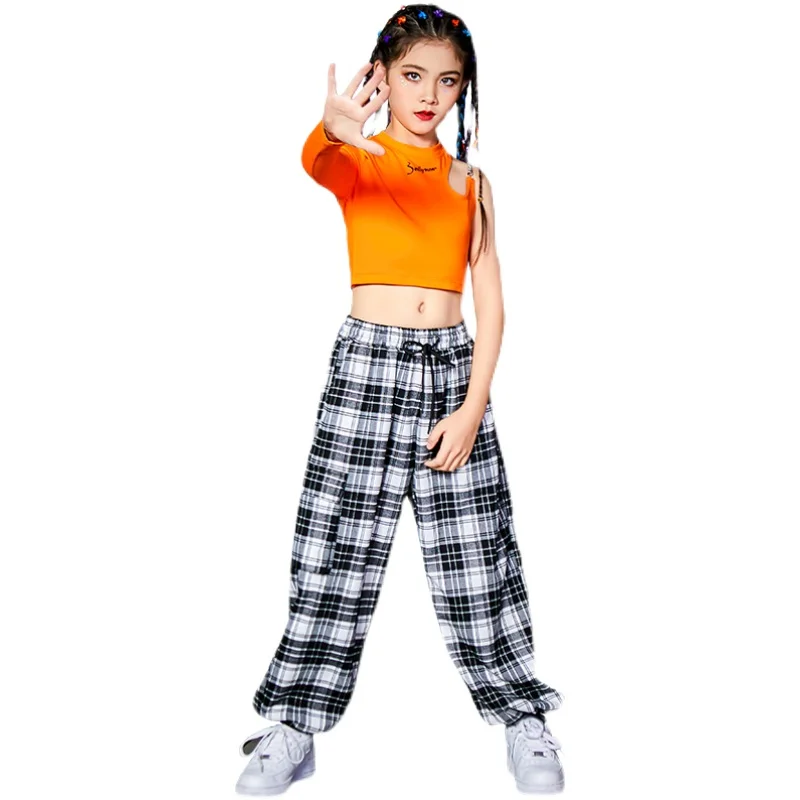 

2021 Ballroom Hip Hop Dance Costumes For Girls Single Sleeve Tops Loose Pants Jazz Performance Costumes Stage Outfits DN7747
