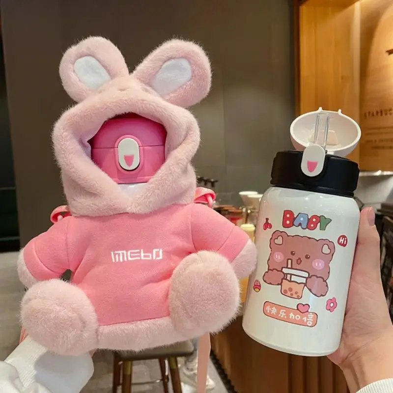 

316 Stainless Steel Straw Water Cup Cup Baby Feeding Cup And Straw Leakproof Thermos Outdoor Portable Children Cup Set 450ML