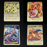 pokemon gold mewtwo ex gx pikachu metal rare cards playing iron letters vmax charizard solgaleo collector game card children toy