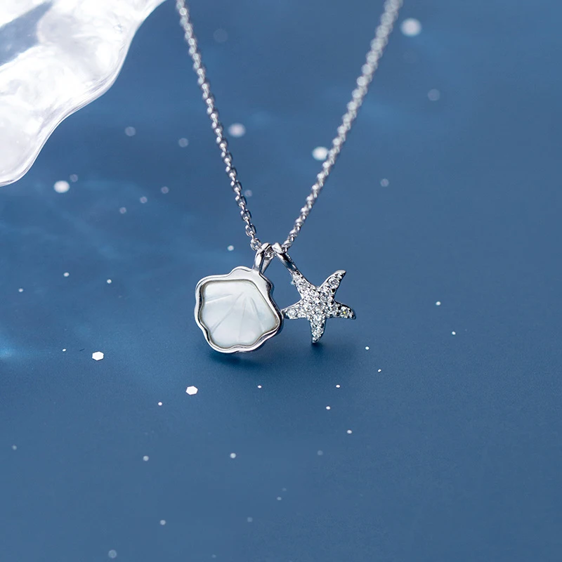 

XMD Genuine 925 Sterling Silver Sea Star and Shell Pendant Necklaces for Women Animal Jewelry