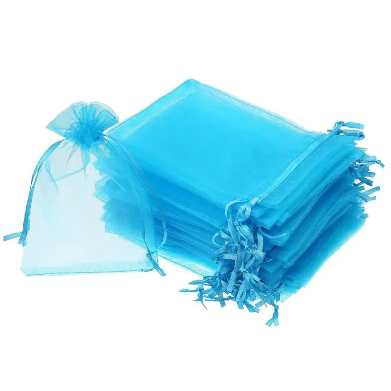 

50 Pieces 4 By 6 Inch Organza Gift Bags Drawstring Jewelry Pouches Wedding Party Favor Bags (Aqua Blue)