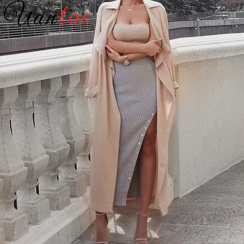 Пикантная юбка карандаш с высоким разрезом женские черные элегантные