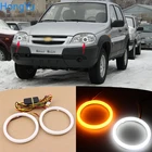 Светодиодный поворотник с хлопковым переключением, белый Янтарный ангельский глаз, кольца с ореолом, DRL, для Chevrolet Niva 2009, 2010, 2011, 2012, 2013