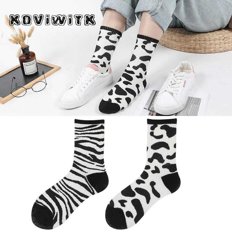 Women short Cotton black Socks zebra/Leopard print Casual Solid Style ladies cow sock fashion Harajuku Warm Winter weather Sox | Женская