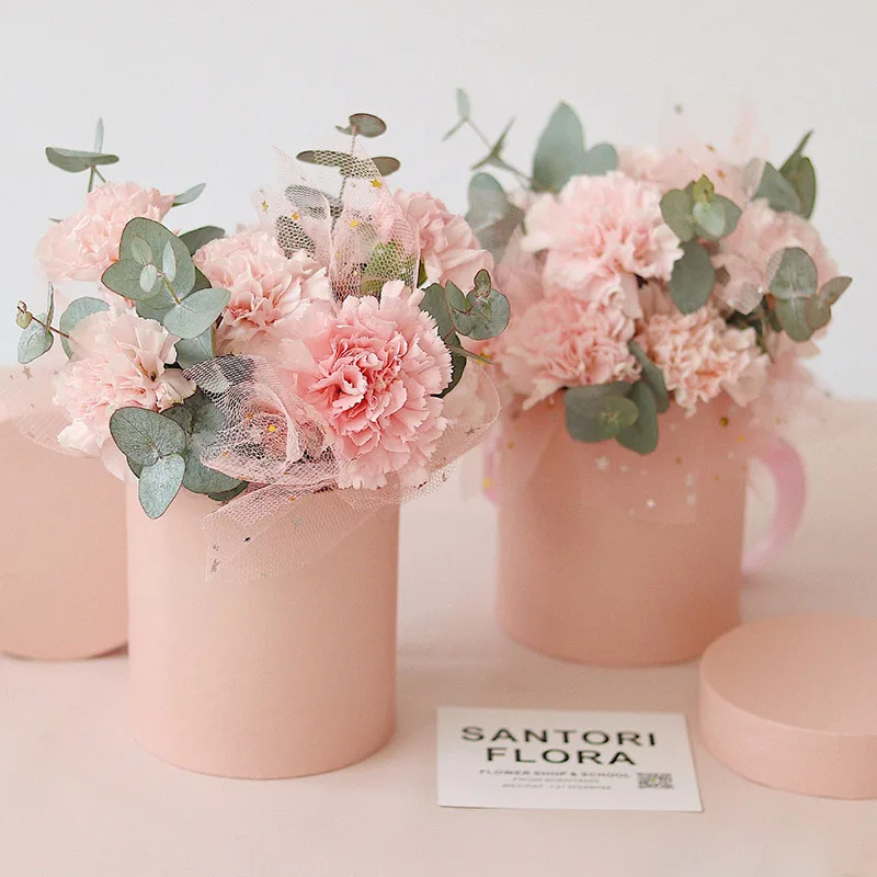 For Girlfriend Women Gift Party Storage Boxes Round Floral Boxes Flower Packaging Paper Bag With Lid