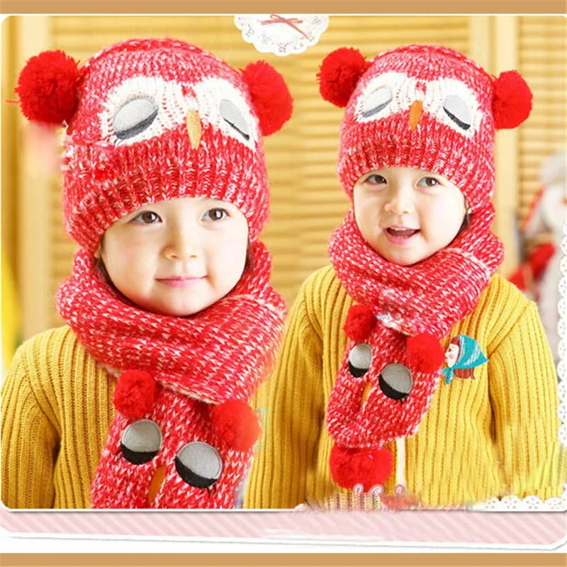 Зимний теплый комплект для маленьких мальчиков и девочек шапка шарф милые