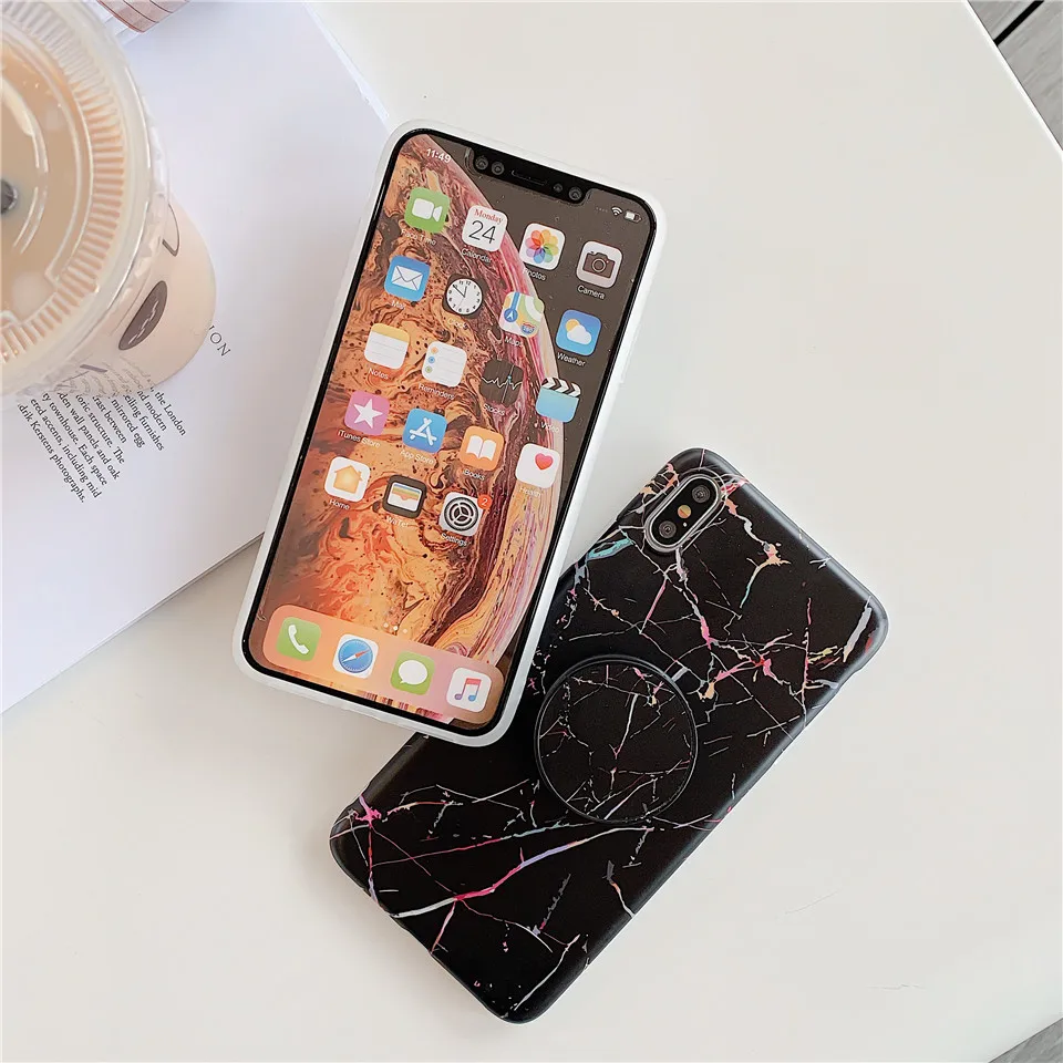 Классный мраморный чехол для телефона с держателем Apple iPhone Xr подставкой X Xs max 8 7 plus