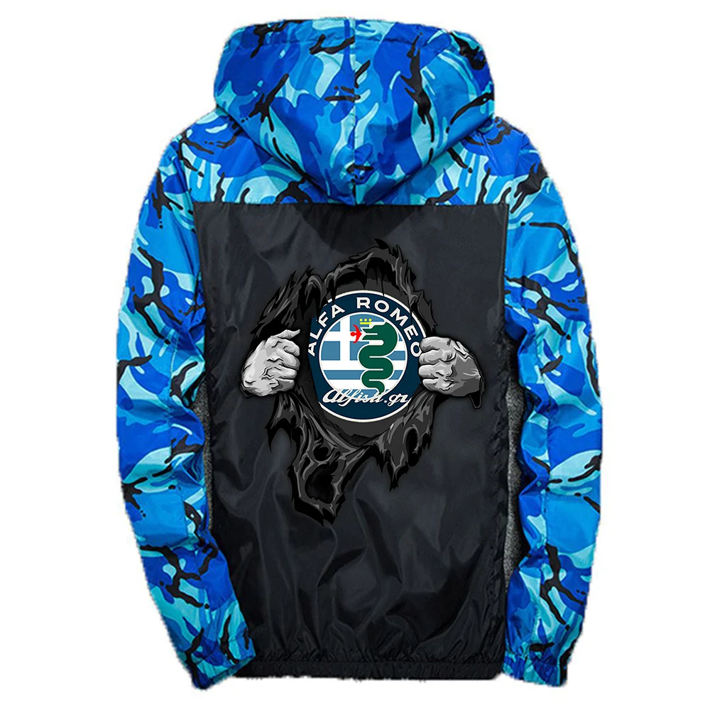 

2021 Alfa Romeo Logo Spring Autumn Mens New Windbreaker Sport Splicing Male Clothing Casual Camouflage Slim Hoodie Coat Jacket