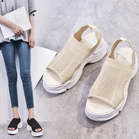summer new thread casual sandals fashion cutout womens shoes slip on novelty shallow wedges high 5cm 8cm thick bottom solid
