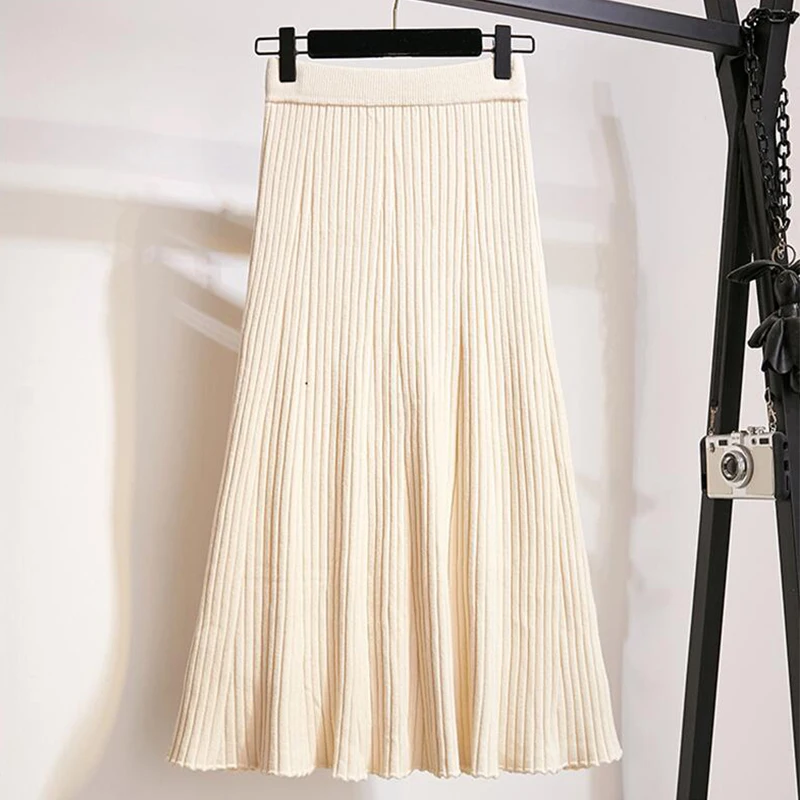 

Женская трикотажная юбка средней длины, трапециевидная юбка с завышенной талией, большие размеры, S-3XL yy69, Осень-зима 2021