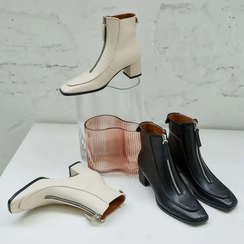 

Lenkisen split leather square toe high heel Chelsea boots classic style solid beauty lady elegant dance party ankle boots L62
