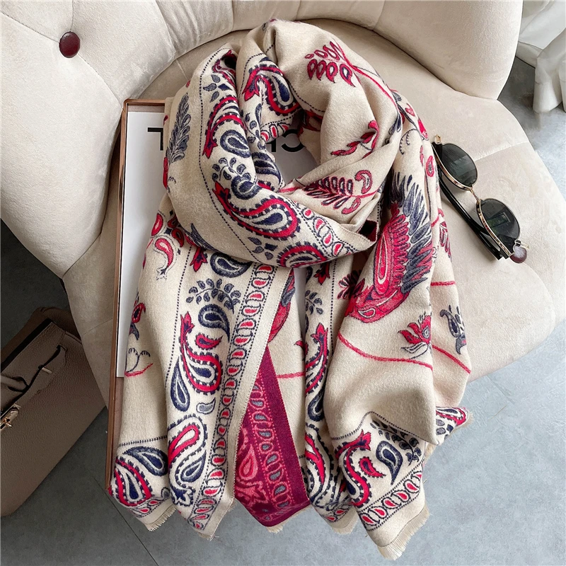 

Winter Vintage style cashew flower ponchos Women Cashmere Scarf Pashmina Shawls Wraps Female Foulard Hijab Wool Stoles Head