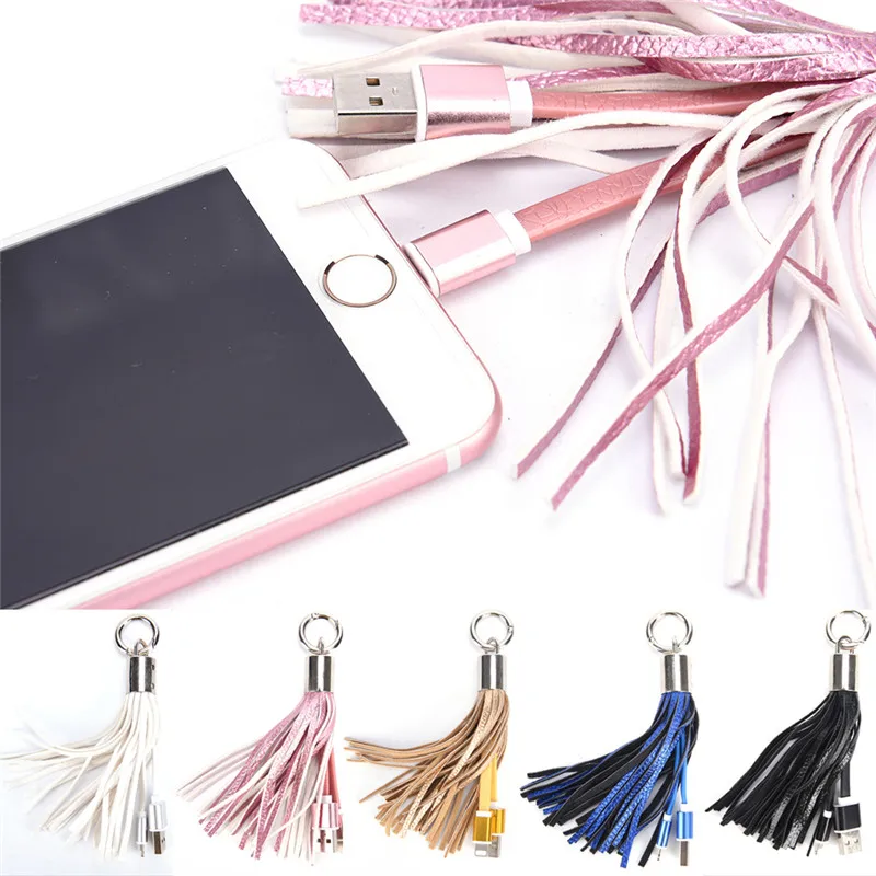 

Usb Kabel Lederen Sleutelhanger Data Cable Cord Opladen Adapter Voor Phonetassel Sleutelhanger Mini Snelle Oplader Metalen