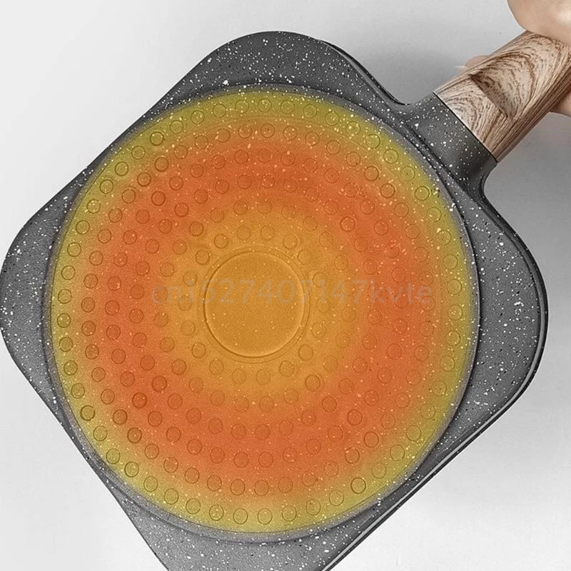 

4 Gat Omelet Pan Voor Burger Eieren Ham Pannenkoek Maker Houten Handvat Frituren Pot Non-stick Koken Ontbijt