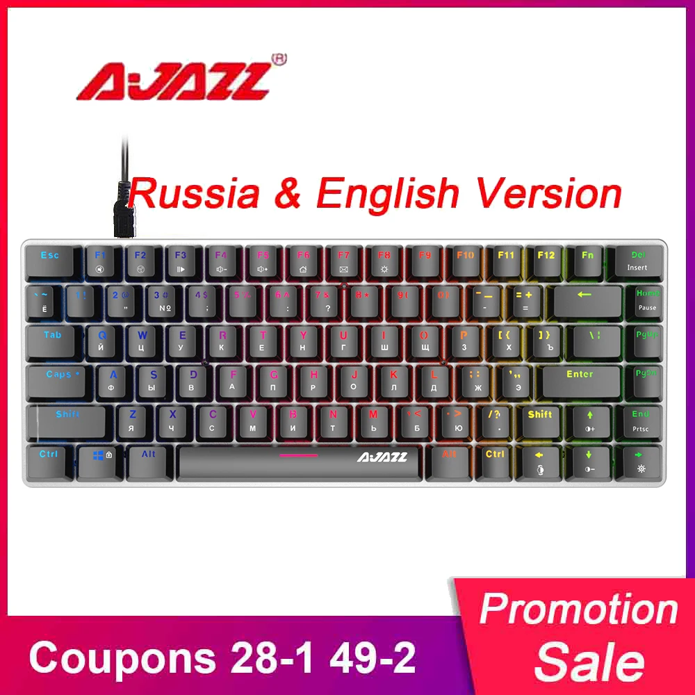 AJAZZ AK33(Русский Английский) версия механической клавиатуры русская RGB USB Проводная игровая клавиатура светодиодный красочный 82 клавиши игровая клавиатура