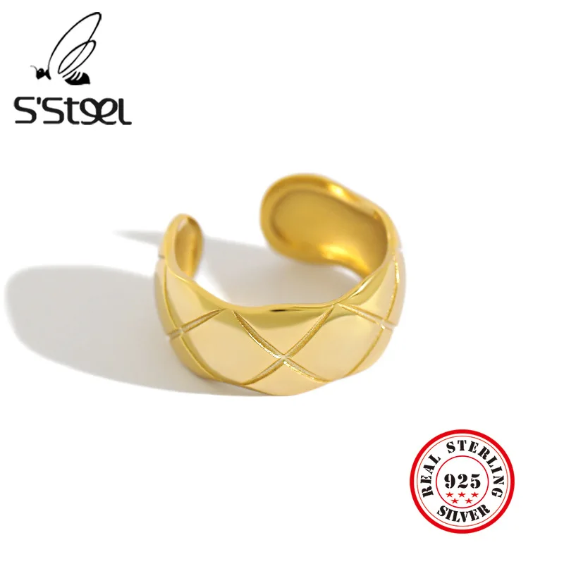 

S'STEEL Concise Pure Sterling Silver Rings For Women 2 Color Resizable Handmade Bijoux Argent 925 Massif Pour Femme Fine Jewelry