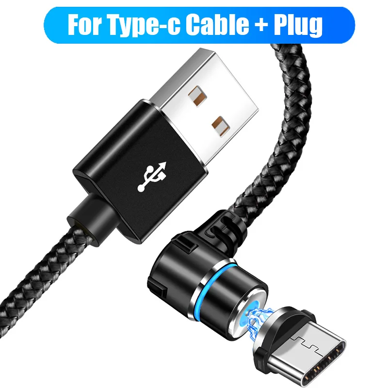 Robotsky Micro usb type C кабель 90 градусов быстрая зарядка магнит зарядное устройство кабели для Samsung huawei для мобильного телефона Магнитный зарядка - Цвет: black for type c