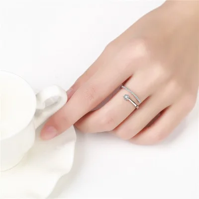 

Fashion New Leaf Set Zircon Love Ring Elegant Lady Silver Plated Ring Girl Graduation Jewelry Gift Cocktail Ring Anniversary