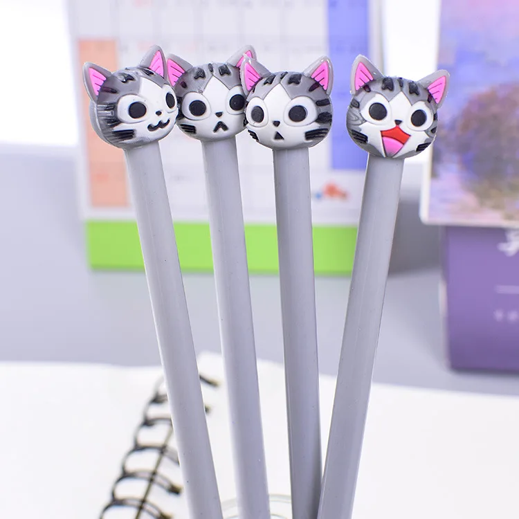 24 pcs Creative cute gray cat gel pen 0.5mm black student supplies writing stationery creative small fresh |