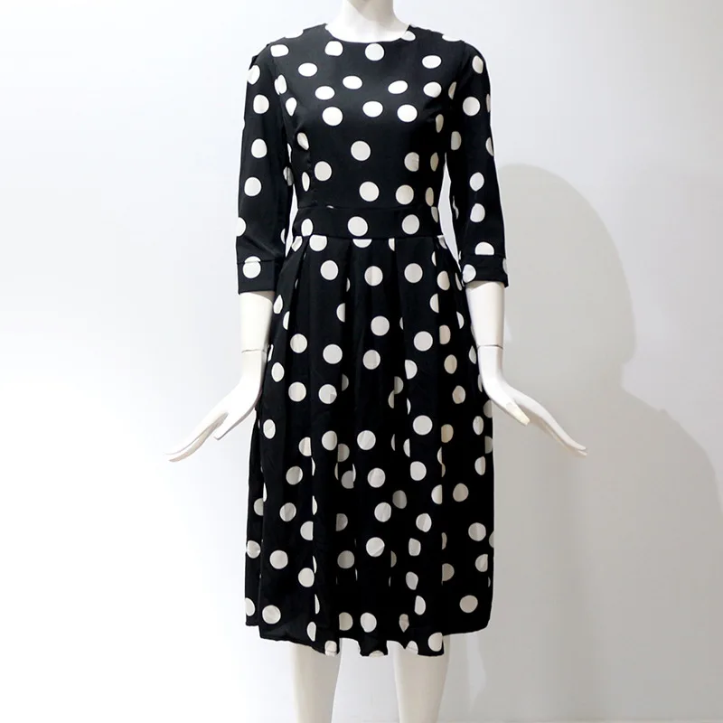 

Woman Dress 2021 Spring Summer Vintage Polka Dot Print Chiffon Midi Dresses Slim High Waist Elegant Half Sleeve Dames Kleding