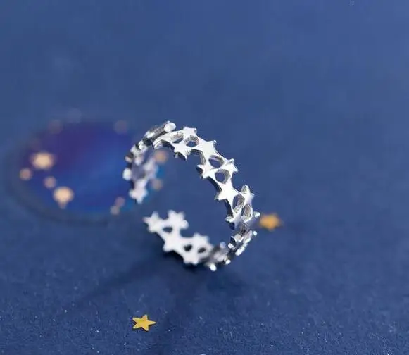 

REAL.925 1PC Sterling Silver fINE Stars stack Ring Open adjust GTLJ1670