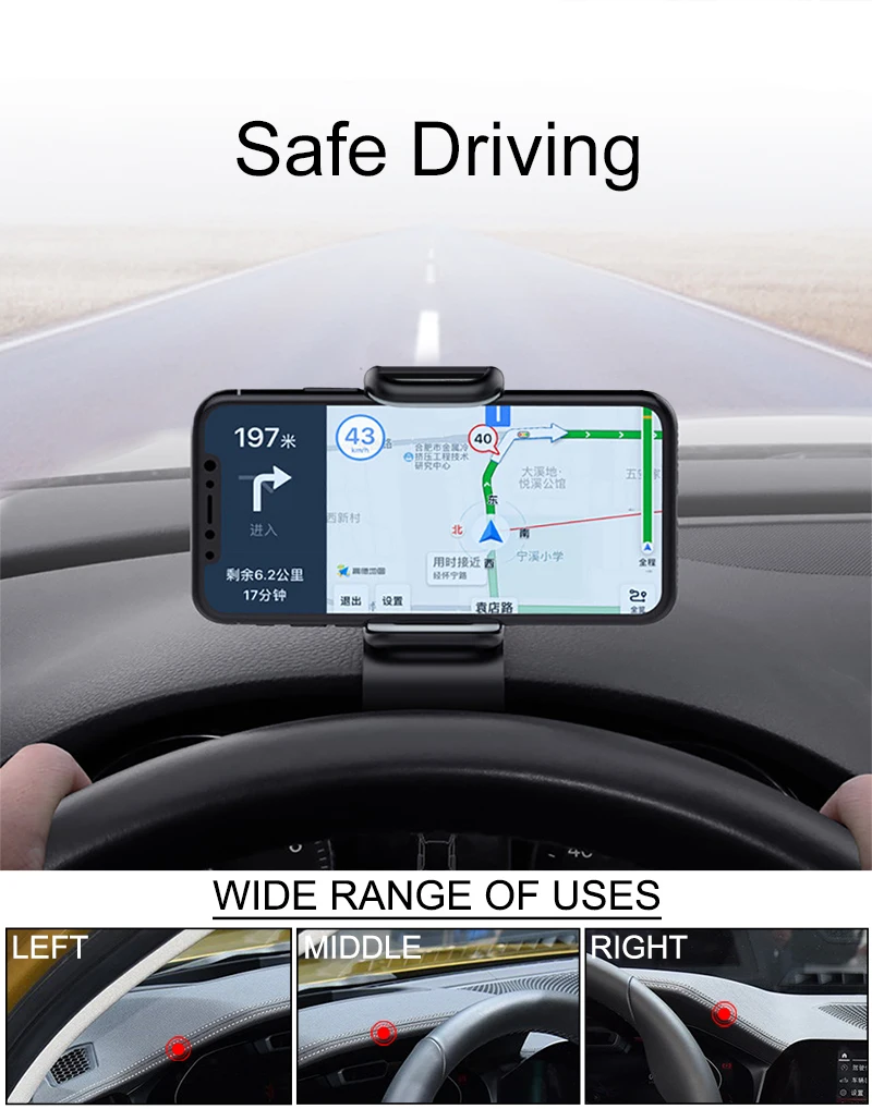 Автомобильный держатель для телефона на приборной панели HUD, стильный держатель, вращение на 360 градусов, регулируемая подставка для мобильного телефона, подходит для iPhone/Xiaomi