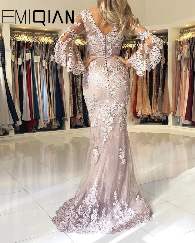 Мусульманские Вечерние платья с рукавами Vestidos Largos кружевные ислам Дубаи Ливан русалка элегантные длинные вечерние платья