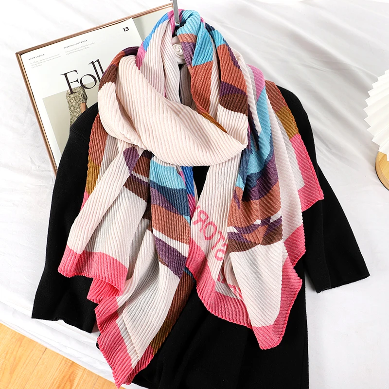 

Design Brand Crumple Scarf For Women Cotton Hijab Muslim Crinkle Scarves Shawl autumn Winter Warm Pashmina Muffler Foulard Beach