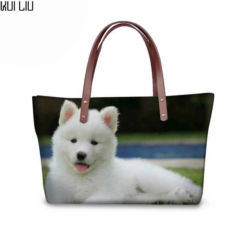

Kui Liu Portable Shopping Bag Harajuku Style Women Handbags Samoyed Dog Designer Bags for Lady Female Tote Bag Bolsos Feminina