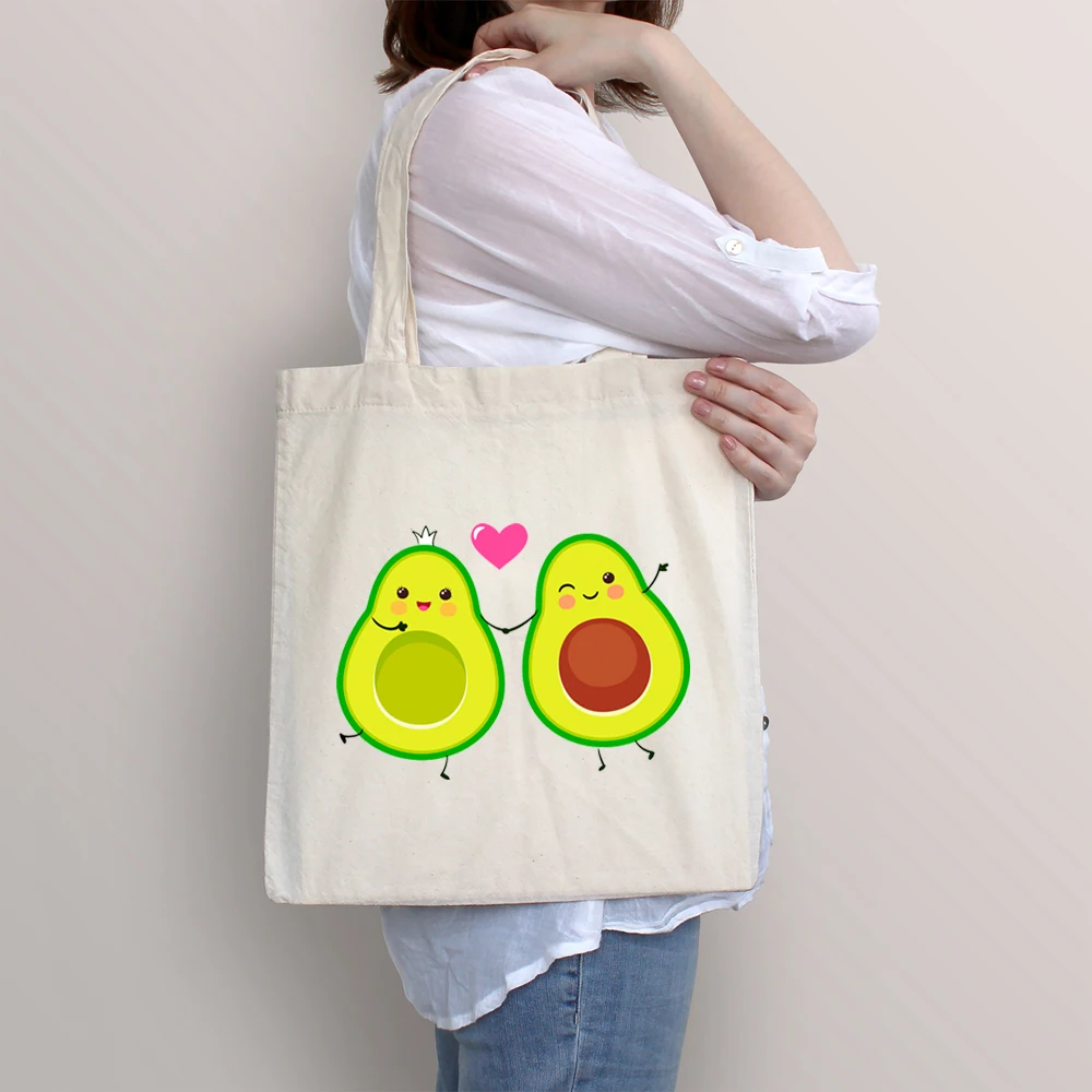 

Женские сумки для покупок, милая серия эко-сумка с узором авокадо, сумка на плечо, модная черная сумка с принтом, Холщовая Сумка-тоут